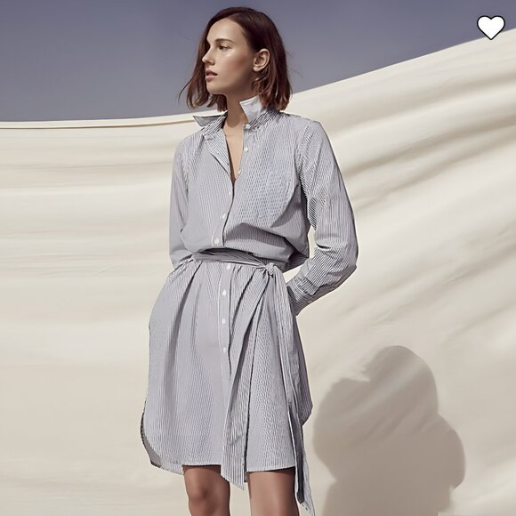 NWT J Crew Cotton Poplin Navy Blue White Pinstripe Tunic Button Shirt Dress M 8
